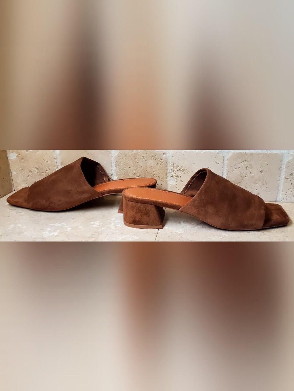 ASOS Design Nyla Heeled Mule Square Toe Sz8 Brown  Vegan Suede Slide Pump Sandal - Picture 9 of 10